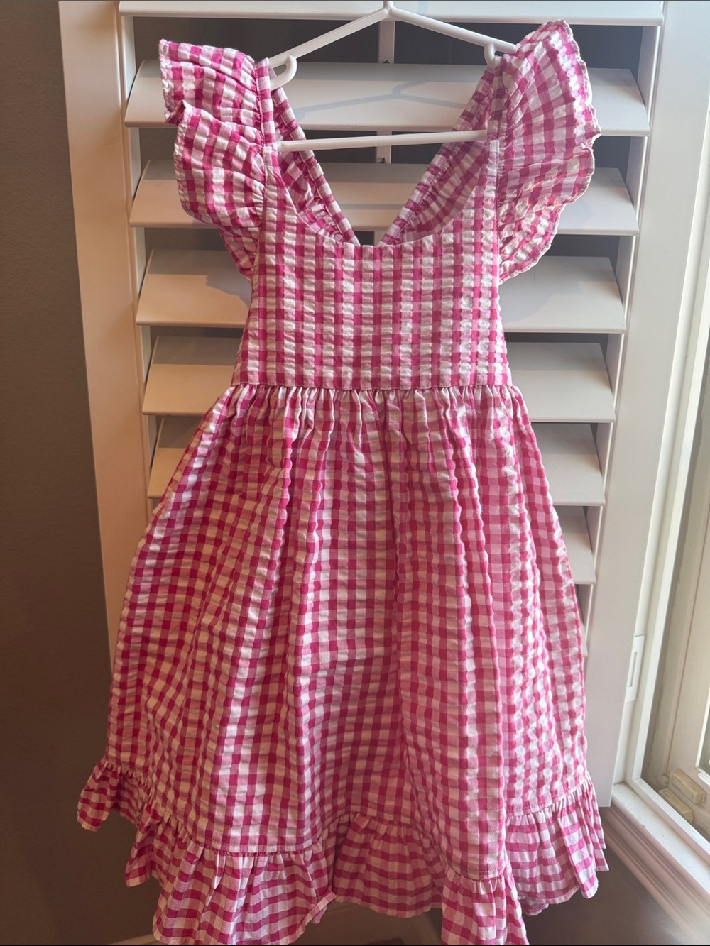Kelly's Kids Pink Gingham Ruffle-Shoulder Dress
